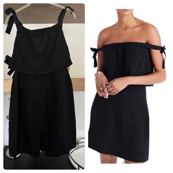 Madewell Silk Off the Shoulder Dress in Black - Picture 1 of 6